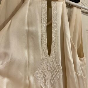 BCBGMaxAzria Cream Satin Beaded Top